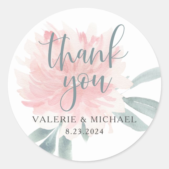 Wispy Pink Floral Wedding Favor Classic Round Sticker (Front)