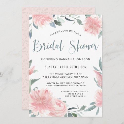 Wispy Pink Watercolor Floral Bridal Shower Invitation