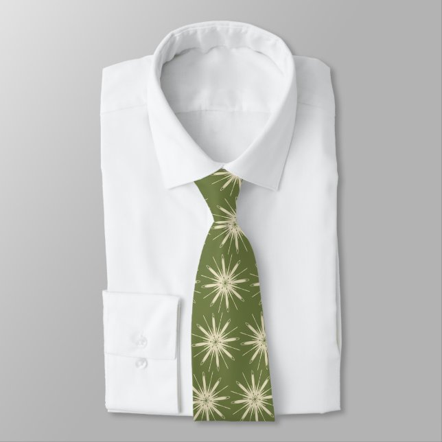 Wispy Snowflake Foulard OLive Two-sided Neck Tie (Tied)