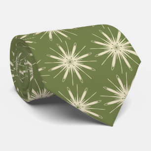 Wispy Snowflake Foulard OLive Two-sided Neck Tie