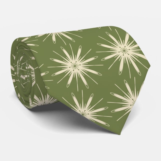 Wispy Snowflake Foulard OLive Two-sided Neck Tie (Rolled)