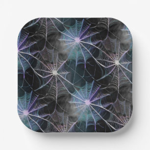 Wispy Spiderwebs in Blue and Silver Paper Plates