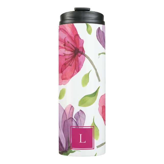 Wispy Violet Floral Monogram Thermal Tumbler (Front)