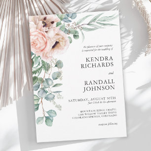 Wispy Watercolor Boho Poppies and Greenery Wedding Invitation