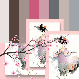 Wispy Watercolor Dancing Japanese Girl Postcard