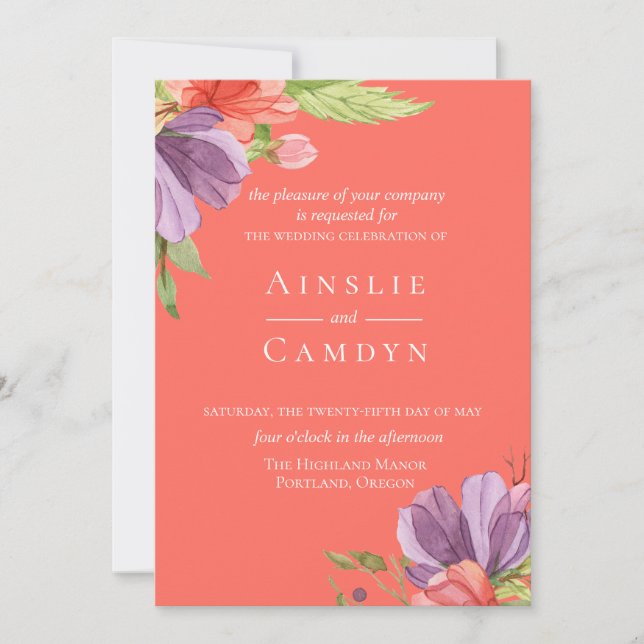 Wispy Watercolor Floral Wedding Invitation (Front)