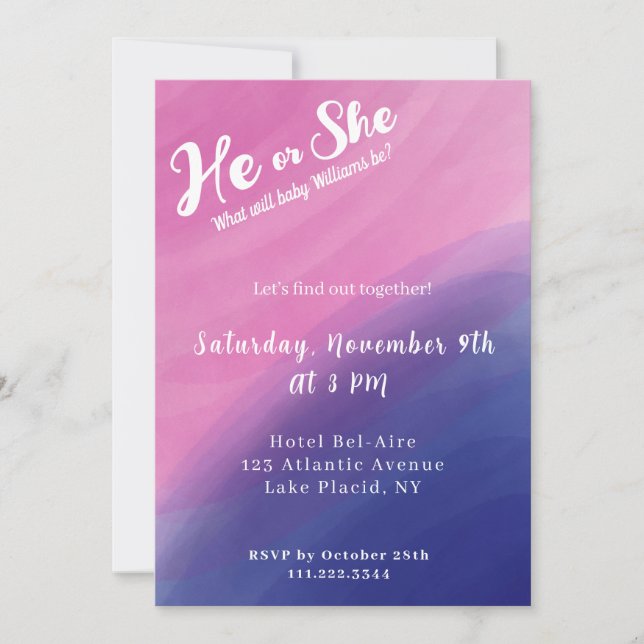 Wispy Watercolor Gender Reveal Invitation (Front)