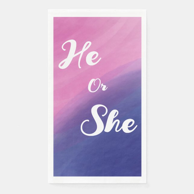 Wispy Watercolor Gender Reveal Paper Guest Towels (Front)