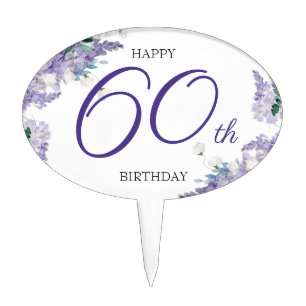 Wisteria 60th Birthday Purple Classy Floral Custom Cake Topper