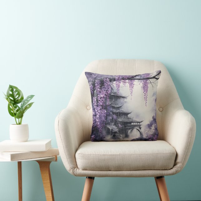 Wisteria Ancient Temple Throw Pillow (Chair)