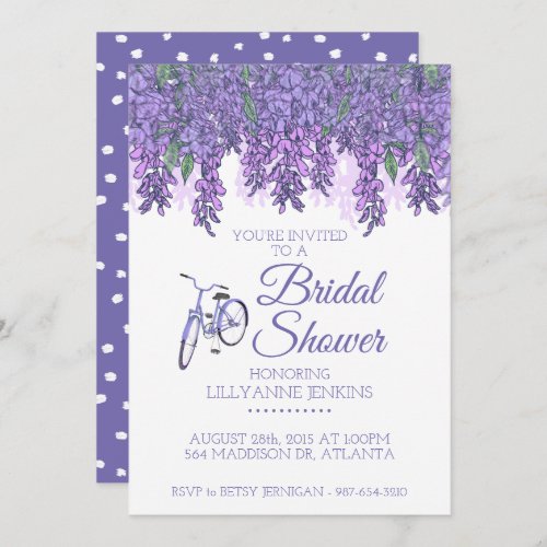 Wisteria And Bicycle Bridal Shower Invitation