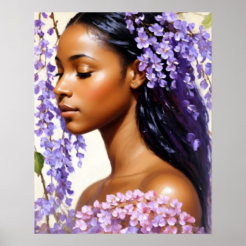 Wisteria Black Woman Floral Portrait Poster