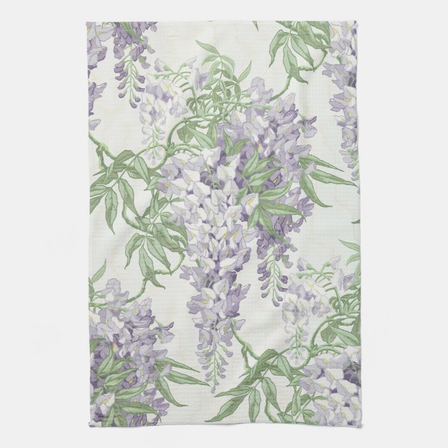 Wisteria Blossom Light Blue and Lavender Patterns Kitchen Towel (Vertical)