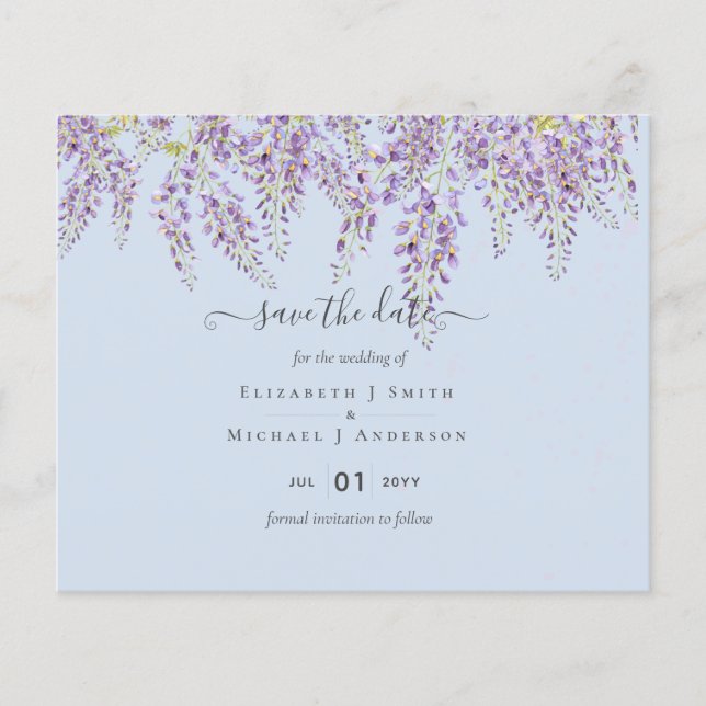 Wisteria Blue Wedding Save Dates BUDGET Flyer (Front)