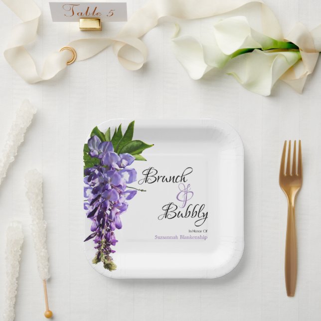 Wisteria Brunch Bubbly Bridal Shower On White Paper Plates (Wedding)