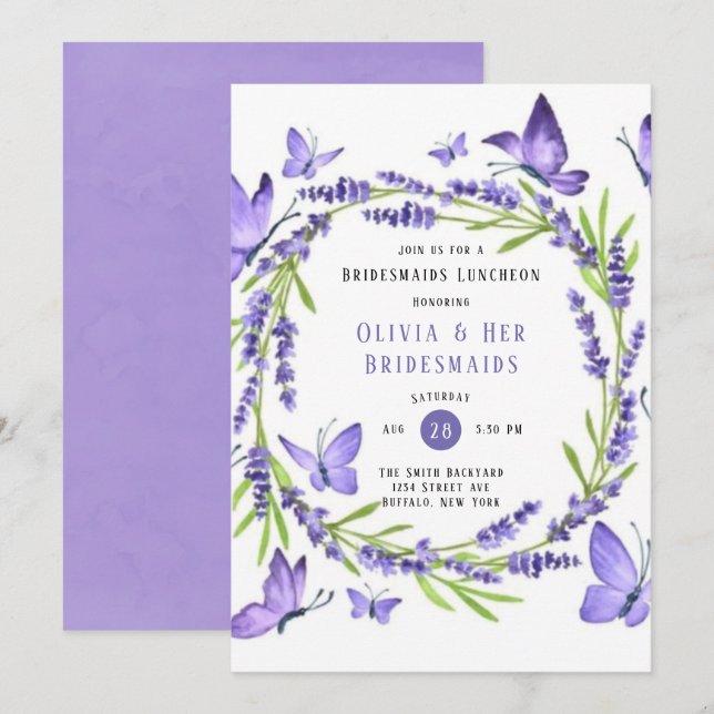 Wisteria & Butterflies Bridesmaids Luncheon Invitation (Front/Back)