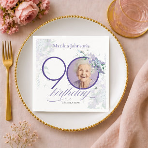 Wisteria Custom Photo Floral Purple 90th Birthday Napkins