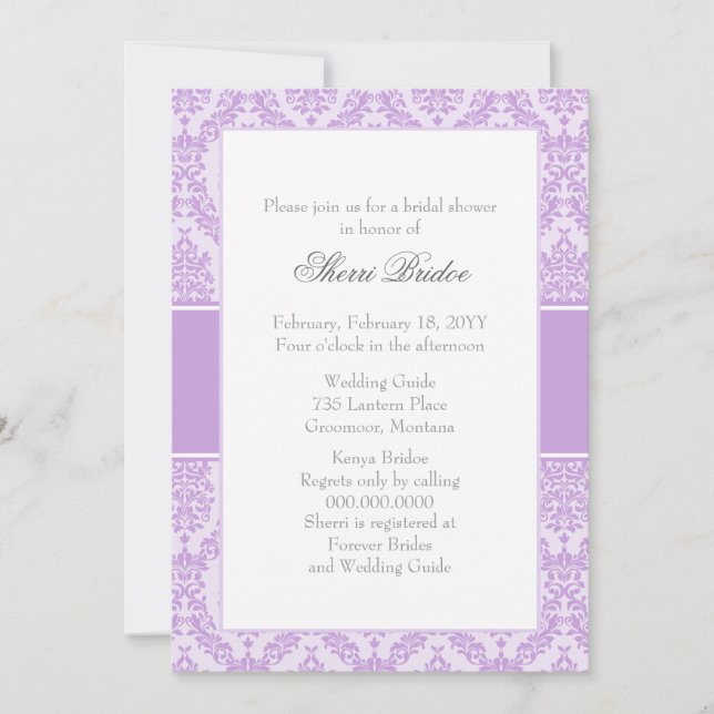 Wisteria Damask Bridal Shower Invitation (Front)