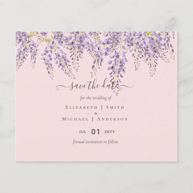Wisteria Dusty Pink Wedding Save Dates BUDGET Flye Flyer (Front)
