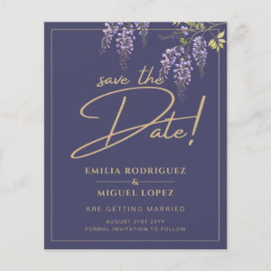 Wisteria Dusty Purple Gold Wedding Save the Date Flyer