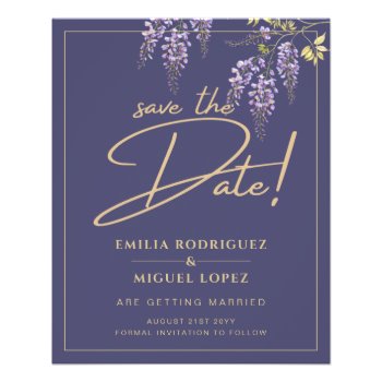 Wisteria Dusty Purple Gold Wedding Save the Date Flyer