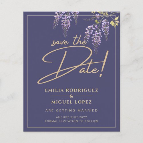 Wisteria Dusty Purple Gold Wedding Save the Date Flyer