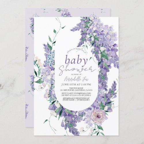 Wisteria Dusty Purple Watercolor Baby Shower Invitation