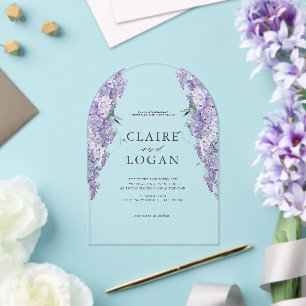 Wisteria Dusty Purple Watercolor Wedding Acrylic Invitations
