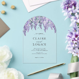 Wisteria Dusty Purple Watercolor Wedding Acrylic Invitations