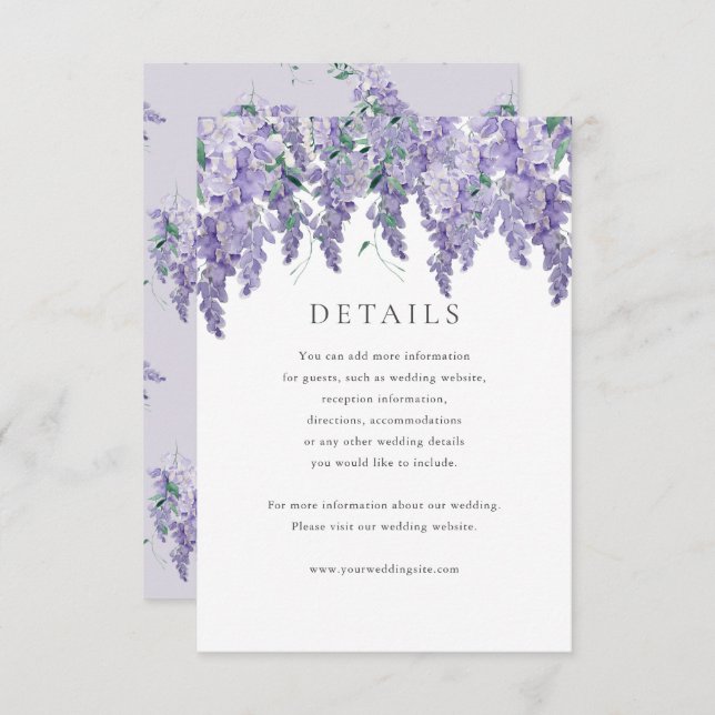 Wisteria Dusty Purple Watercolor Wedding Details Invitation (Front/Back)