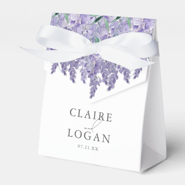 Wisteria Dusty Purple Watercolor Wedding Favor Boxes (Front Side)