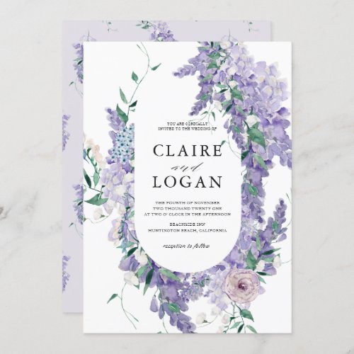 Wisteria Dusty Purple Watercolor Wedding Invitation