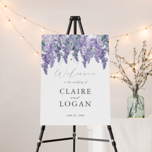 Wisteria Dusty Purple Watercolor Wedding Welcome Foam Board