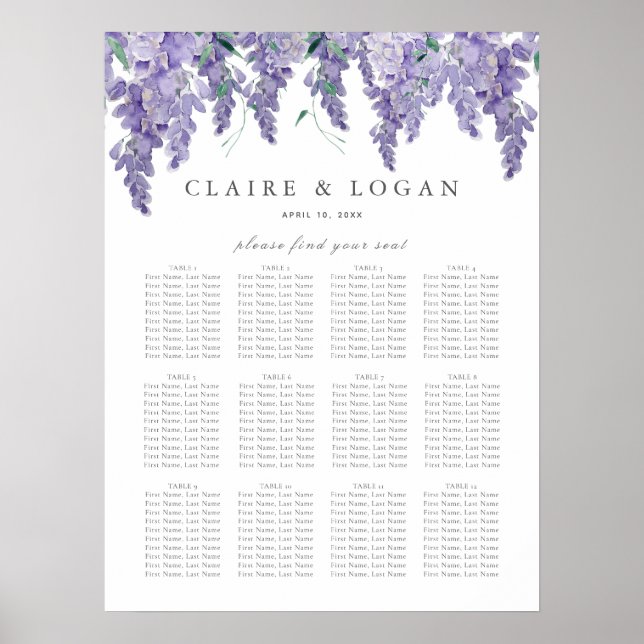 Wisteria Dusty Purple Wedding Seating Chart (Front)