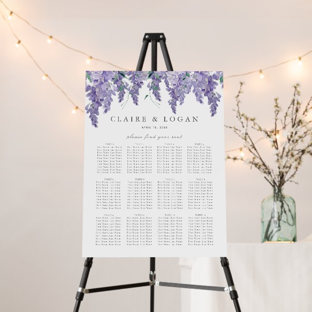 Wisteria Dusty Purple Wedding Seating Chart Foam Board (In Situ (Stand))