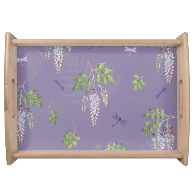 Wisteria, ferns, & Dragonflies Serving Tray (Front)