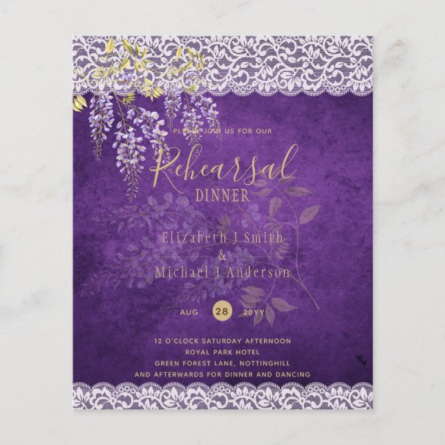 Wisteria Floral Lace REHEARSAL DINNER INVITE (Front)