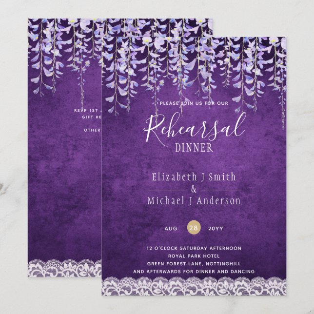 Wisteria Floral Lace REHEARSAL DINNER INVITE (Front/Back)