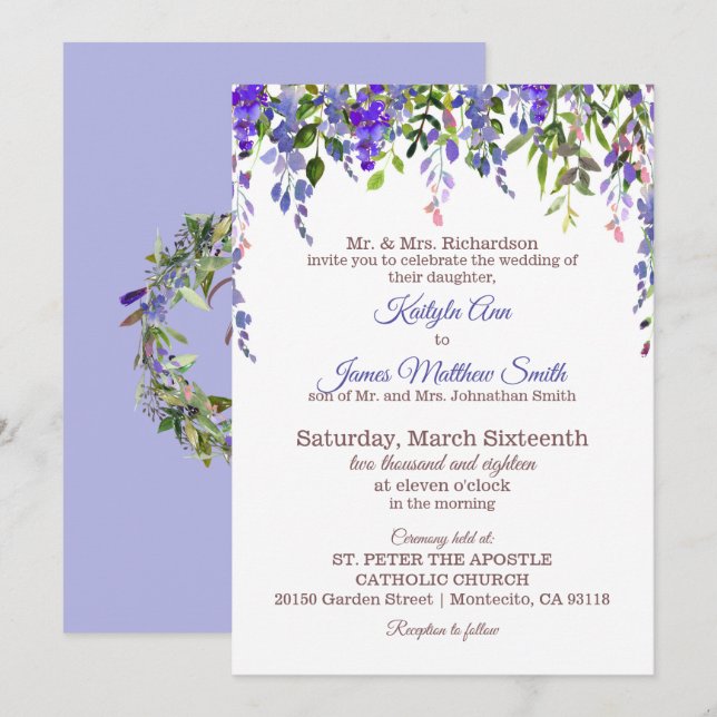 Wisteria Floral Modern Wedding Invitation (Front/Back)