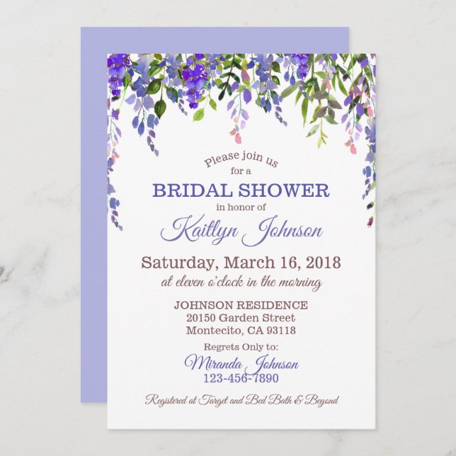 Wisteria Floral Modern Wedding Invitation (Front/Back)