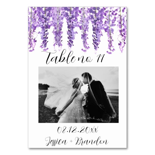 Wisteria Floral Photo Elegant Table Number Card (Front)
