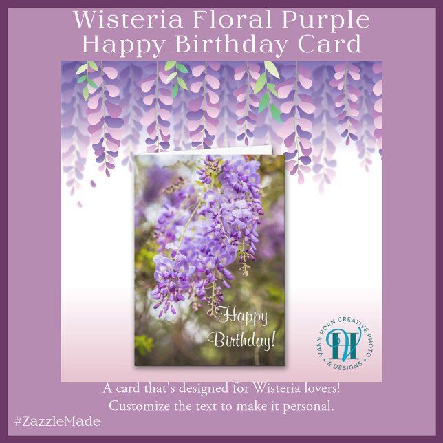 Wisteria Floral Purple Happy Birthday  Card (Beautiful Wisteria Bloom Birthday Card for Your Someone Special.)