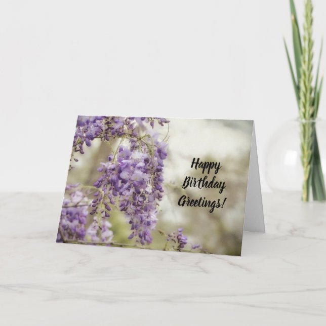 Wisteria Flowers Art Birthday Card (Front)