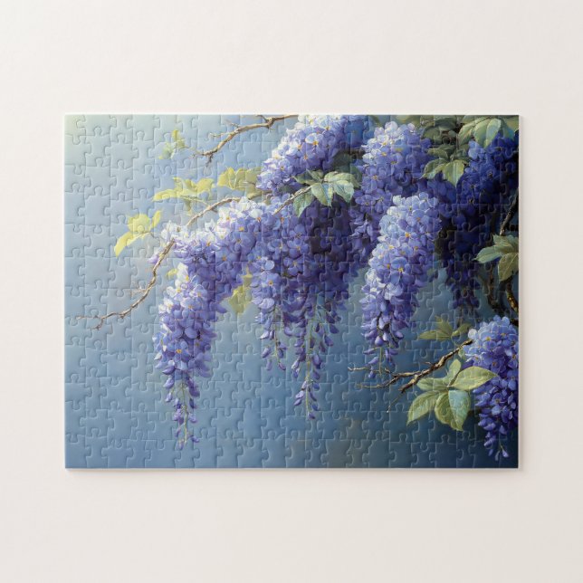 Wisteria Flowers Over a Soft Blue Background Jigsaw Puzzle (Horizontal)