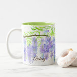 Wisteria Flowers Personalized Bridesmaid Gift Two-Tone Coffee Mug<br><div class="desc">A lovely personalized bridesmaid gift decorated with a tree branch blooming with wisteria flowers in soft shades of lavender hand painted with watercolor accented with spatter spots. The text is a shade of chocolate brown and you can change the position on the mug. In the Language of Flowers wisteria means...</div>
