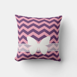 Wisteria Frosted Orchid Chevrons with Butterfly Throw Pillow