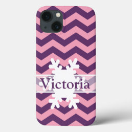 Wisteria Frosted Orchid Chevrons with Snowflake iPhone 13 Case