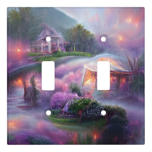 Wisteria Gazebo at sunset by the pond Light Switch Cover