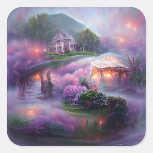 Wisteria Gazebo at sunset by the pond Square Sticker