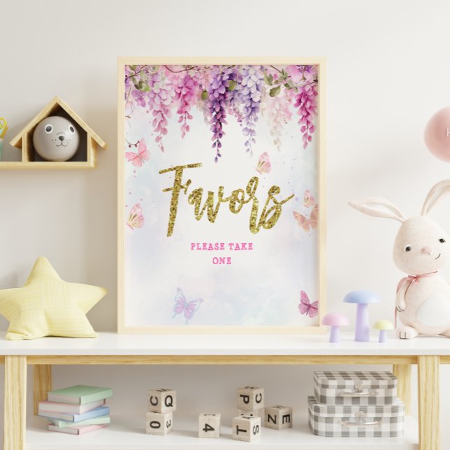 Wisteria Glitter Butterfly Birthday Favors Poster (Creator Uploaded)